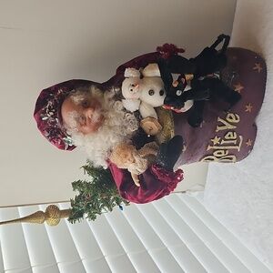 Vintage Statue "Santa In a Boot" with Friends 17x9 Rustic Whimsical Christmas